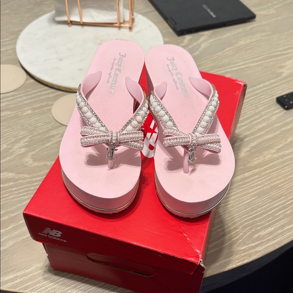 Juicy Couture Pink Wedge Flipflop with Pearl Bow